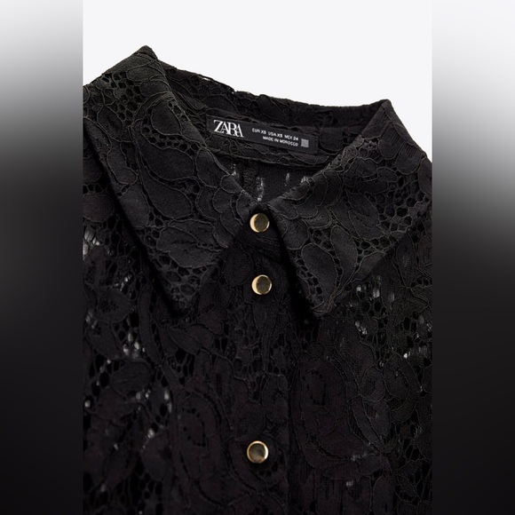 ZARA MINI LACE SHIRT DRESS SIZE L COLOR BLACK (RUNS SMALL) NWT - Picture 12 of 14